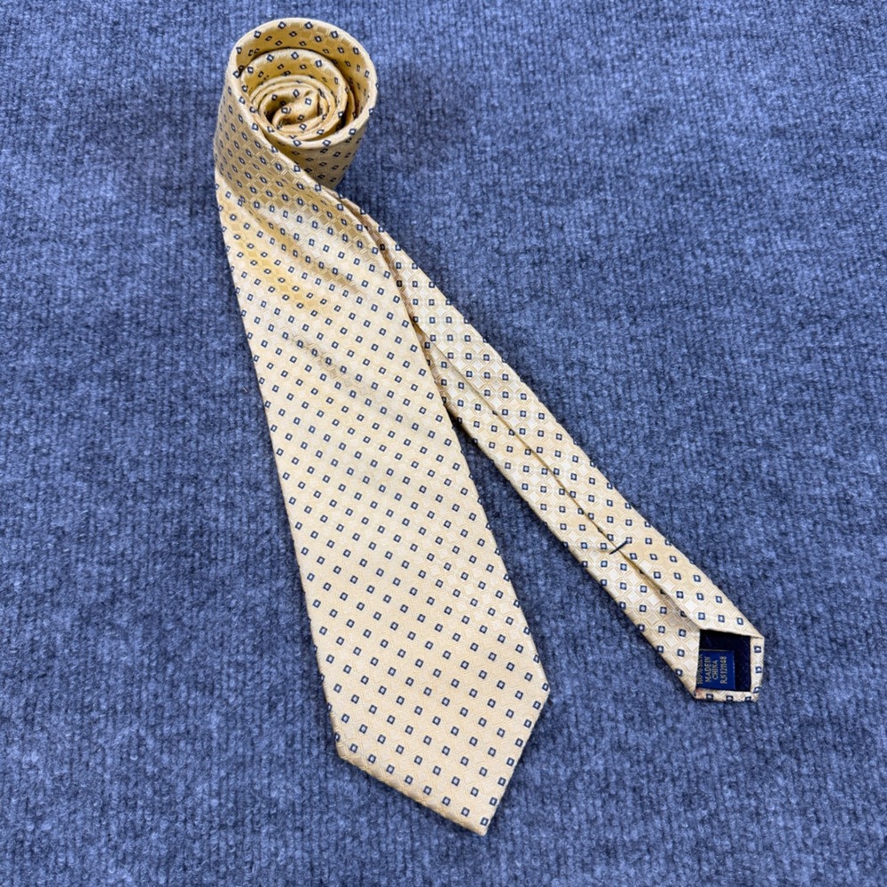 Club Room Geometric Diamond Silk Tie Gold Navy Blue Yellow Classic Professional